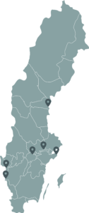 Sverigekarta som visar Telexias kontor